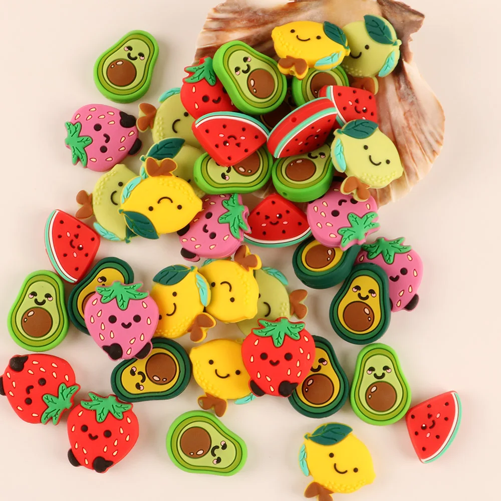 Силиконовые бусины 10 шт. пищевой арбуз/клубника/лимон/авокадо детская игрушка