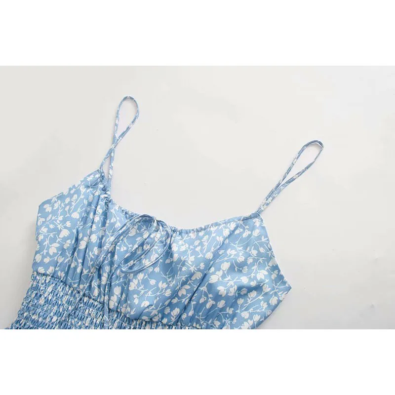 2020 Women Fashion Floral Print Pleated Midi Dress Vintage Sexy Backless Elastic Straps Dresses Female Chic Vestidos | Женская одежда