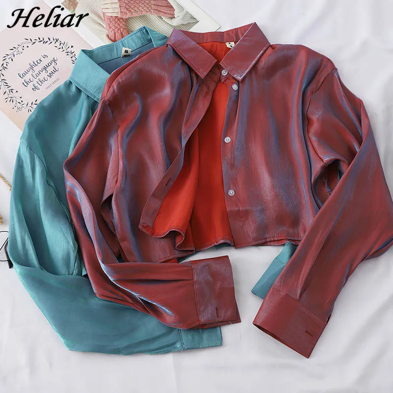 Женская кожаная блузка Heliar Повседневная Блузка с длинными рукавами и пуговицами
