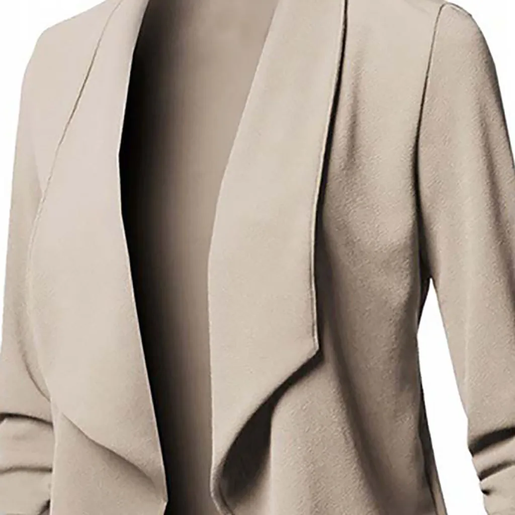 Autumn winter women's Casual long sleeve top Solid color Open Front Fold asymmetry Cardigan Jacket Coat L0808