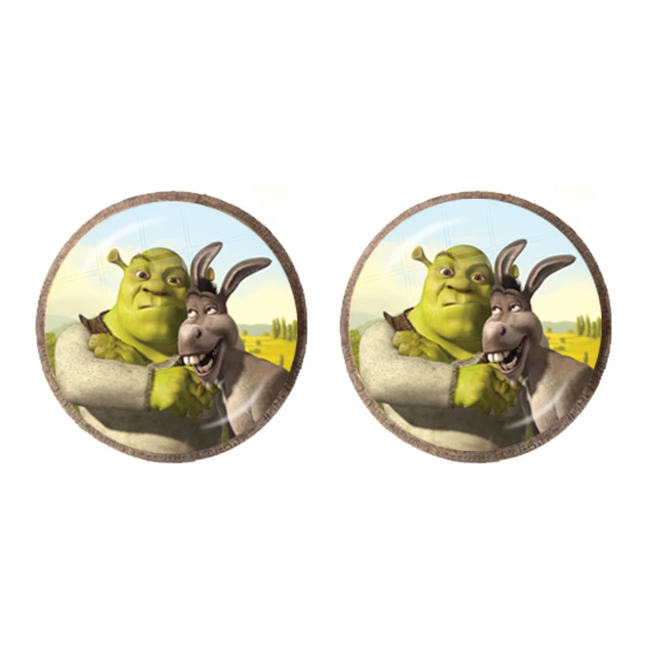 Hot Selling Cartoon Shrek Family Glass Dome Earrings For Women Men Fashion Glass Stud Earrings Jewelry Gift