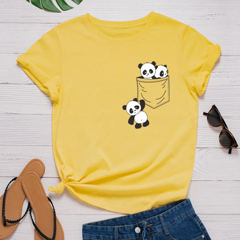 

2021 Summer Plus Size Women TShirt Lovely Panda Printed Shirt Women Tops 100%Cotton O Neck Short Sleeve TShirts Plus Tee