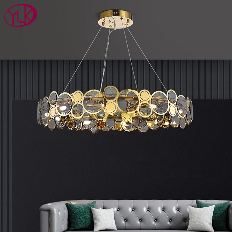 

New modern led chandelier for living room round/oval gold glass lamp luxury dining room bedroom led hanging light fixture