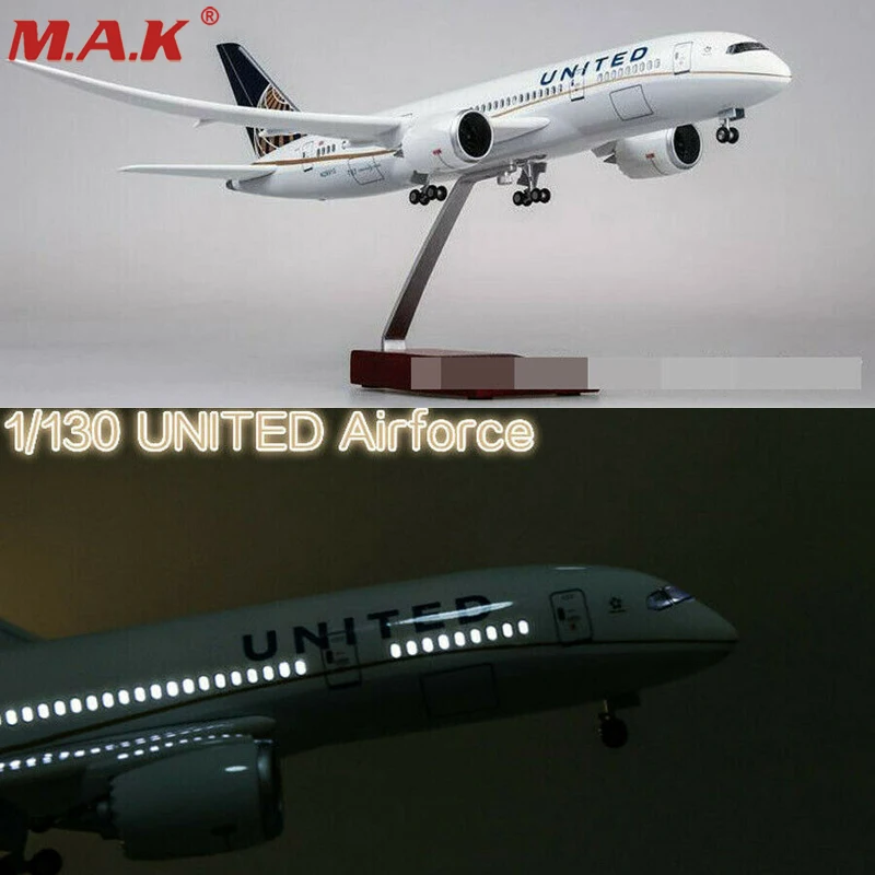 

In Stock 1/130 Scale Aircraft Model 43cm Airplane Toy Boeing B787 US United Airlines With Lamp Toy Gift Collectible