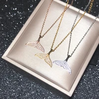 yun ruo rose gold color cubic zircon stone mermaid tail pendant necklace titanium steel jewelry woman never fade free shipping