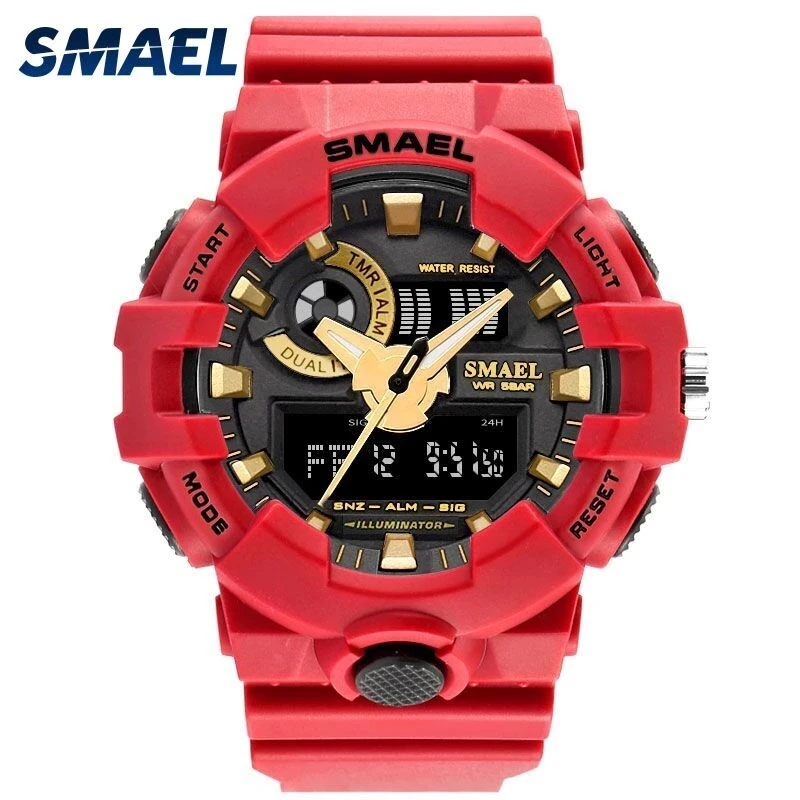 

SMAEL Sports Men's Watch Electronic Digital Hands Dual Display Time 50m Water Resistance Luminous Dial Automatic Date Update