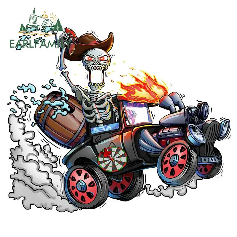 

EARLFAMILY 13cm x 10.9cm For Skeleton Decal Vinyl Car Stickers VAN ATV Windows Car Door Protector Scratch-Proof Sunscreen