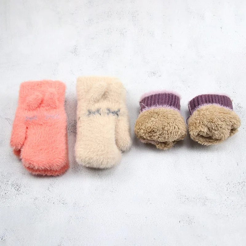 Children Girl Winter Mittens Gloves 5-10 Years Plus Velvet Furry Kid Cute Rabbit Keep Warm Soft | Детская одежда и обувь