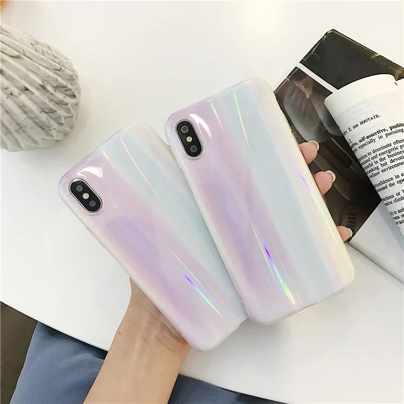 A Лазерный мраморный чехол Aurora для iphone 11 Pro MAX XR X XS Max, глянцевый мягкий силиконовый чехол для iphone 6 6s 7 8 7 plus, задняя крышка для телефона - Цвет: A