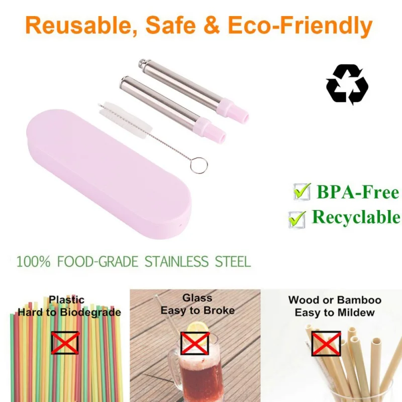 Многоразовые складные трубочки для питья телескопическая посуда из нержавеющей