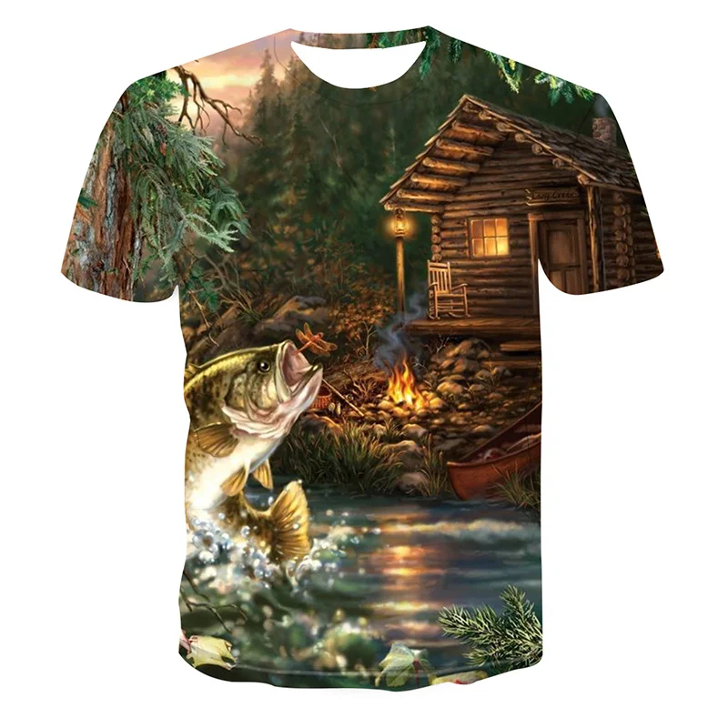 Новинка 2021 футболка для мужчин и женщин с 3D-принтом лес Стрекоза игры карпа