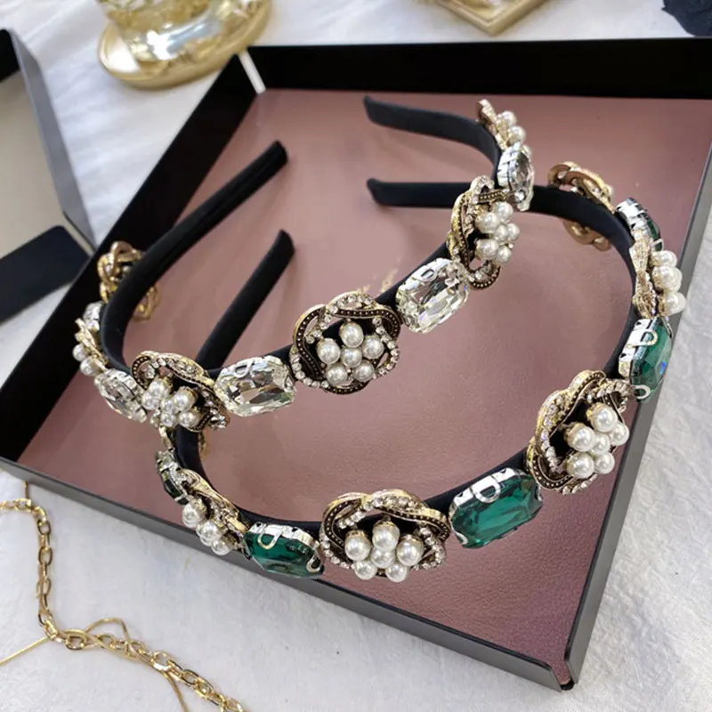 

Elegant Pearl Hairbands Bridal Wedding Crystal Hair Hoop Hair Accessories Baroque Hairbands Rhinestone Head Hoop Hair Scrunchies