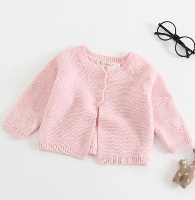 B83T10 Pink Одежда для маленьких девочек; весенне-осенний вязаный кардиган для малышей; хлопковое пальто для малышей; Милая верхняя одежда для новорожденных с вишенками - Цвет: B83T10 Pink