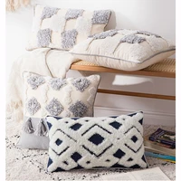 moroccan cushion cover cotton linen tassel pillow case tufted beige decorative throw pillow cushion for sofa bed home decor