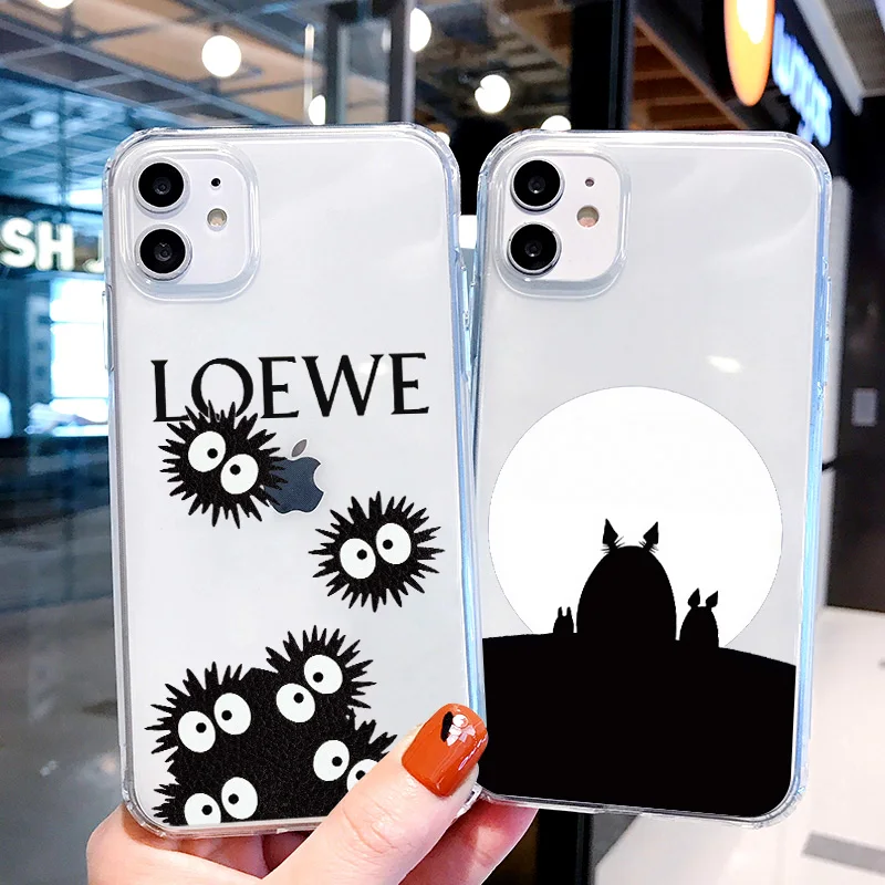 

Cute Japanese Anime Cartoon Happy Totoro Soft transparent Phone Case For iPhone 8 6S 7 Plus 11 12 Pro Max Mini XR X XS MAX SE 2