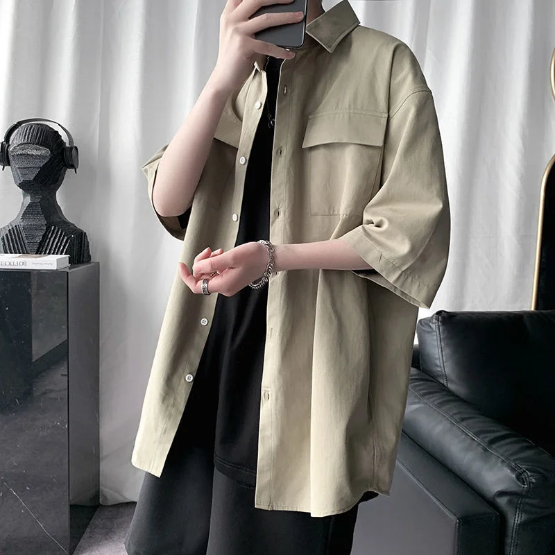 

Summer Men Shirt Short Sleeve Student Korean Fashion Handsome Work Shirt Men's Handsome Casual Versatile Top Camisa Streetwear
