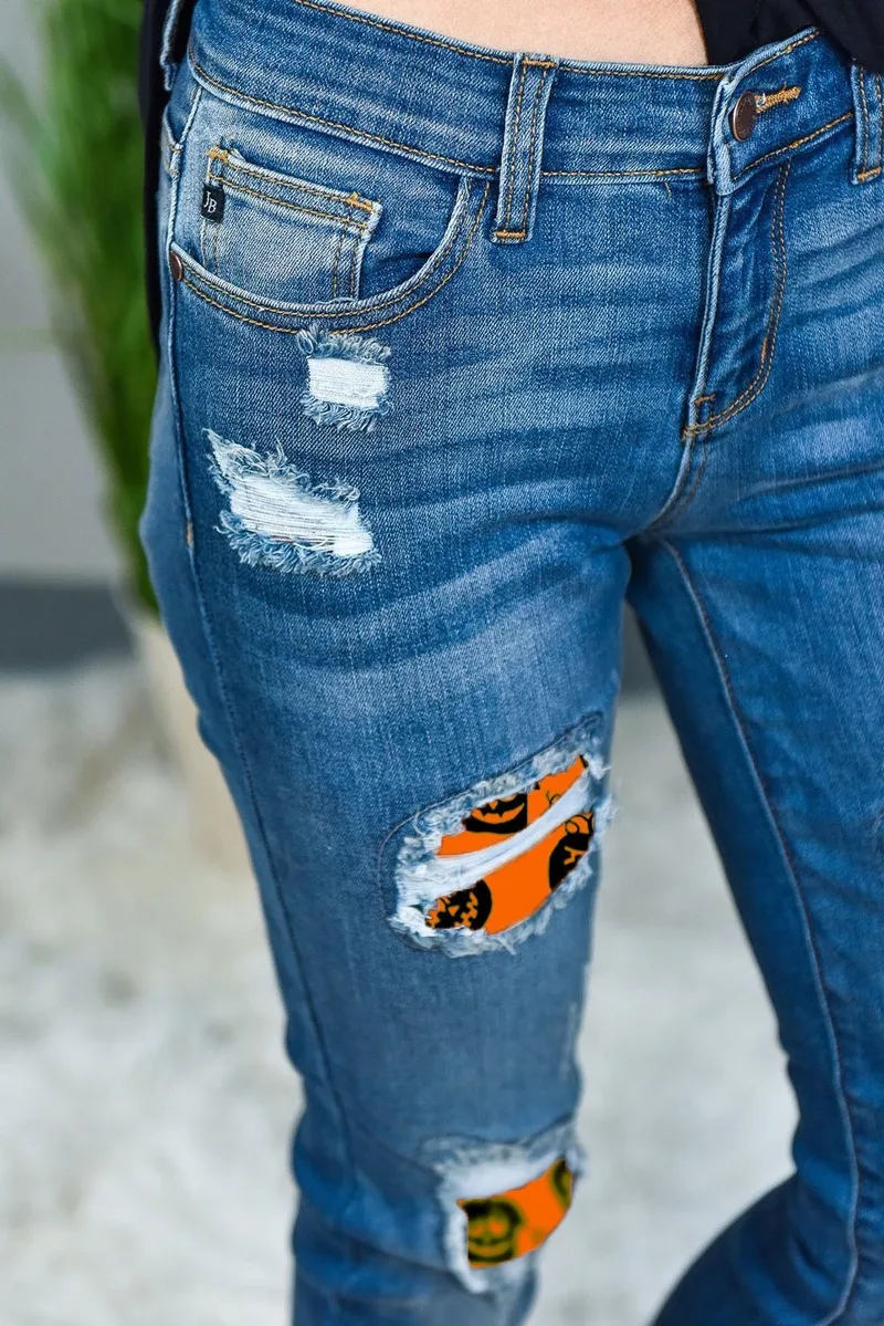 

European and American jeans women Christmas Halloween new skull lady nine-point jeans 78256.