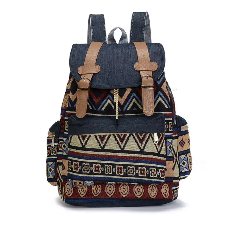 

50LD Women Canvas Vintinge Backpack Ethnic Backpack Bohemian Daypack Schoolbag