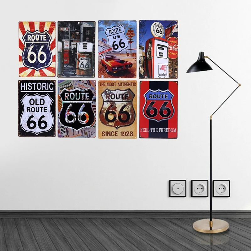 

Vintage Route 66 Metal Signs Gas Station Car Oil Garage Bar Pub Home Decor Wall Decorative Plates 20x30cm Retro Poster YN106