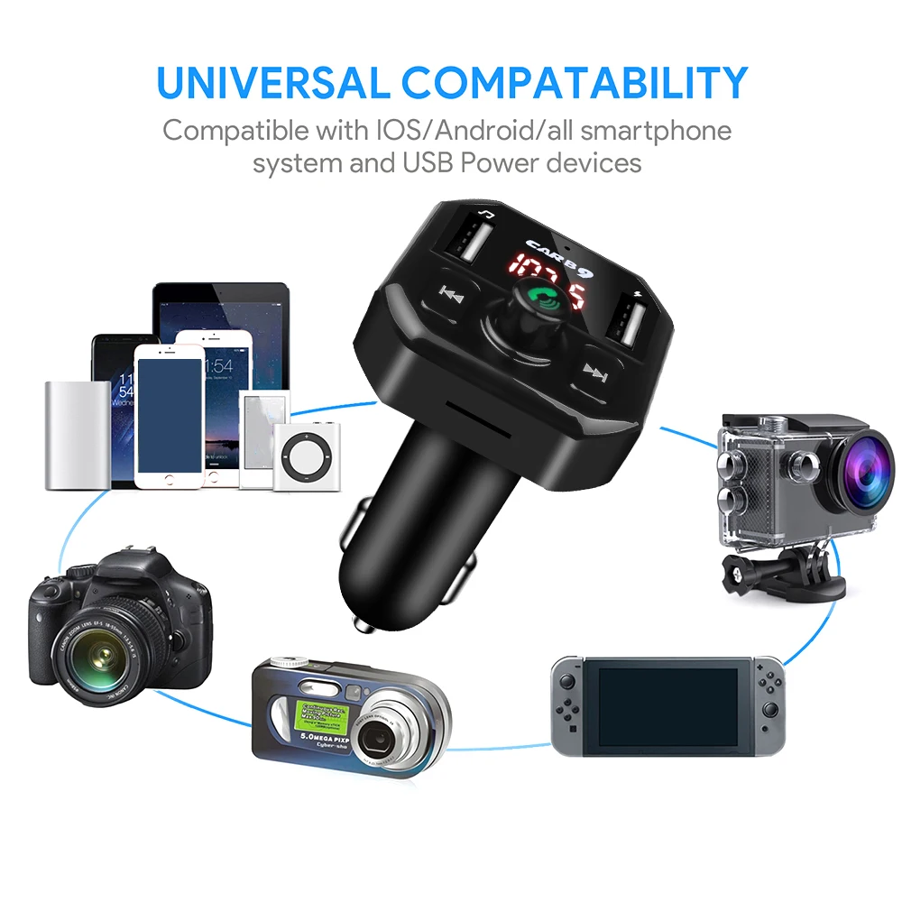Автомобильное зарядное устройство Kebidu с двумя USB портами Bluetooth для телефона FM