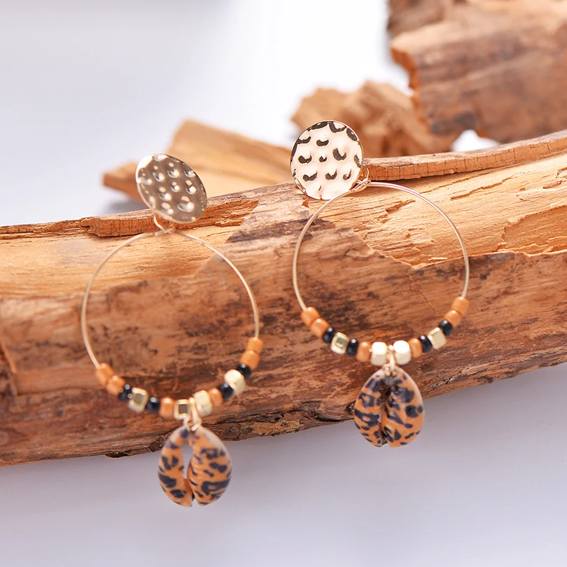 Панковские леопардовые кофе в зернах оболочки кулон круглые серьги для женщин