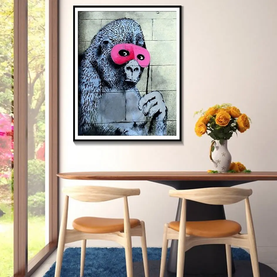 Настенный художественный постер Banksy Gorilla In A Pink Mask печать обезьяны с маской для