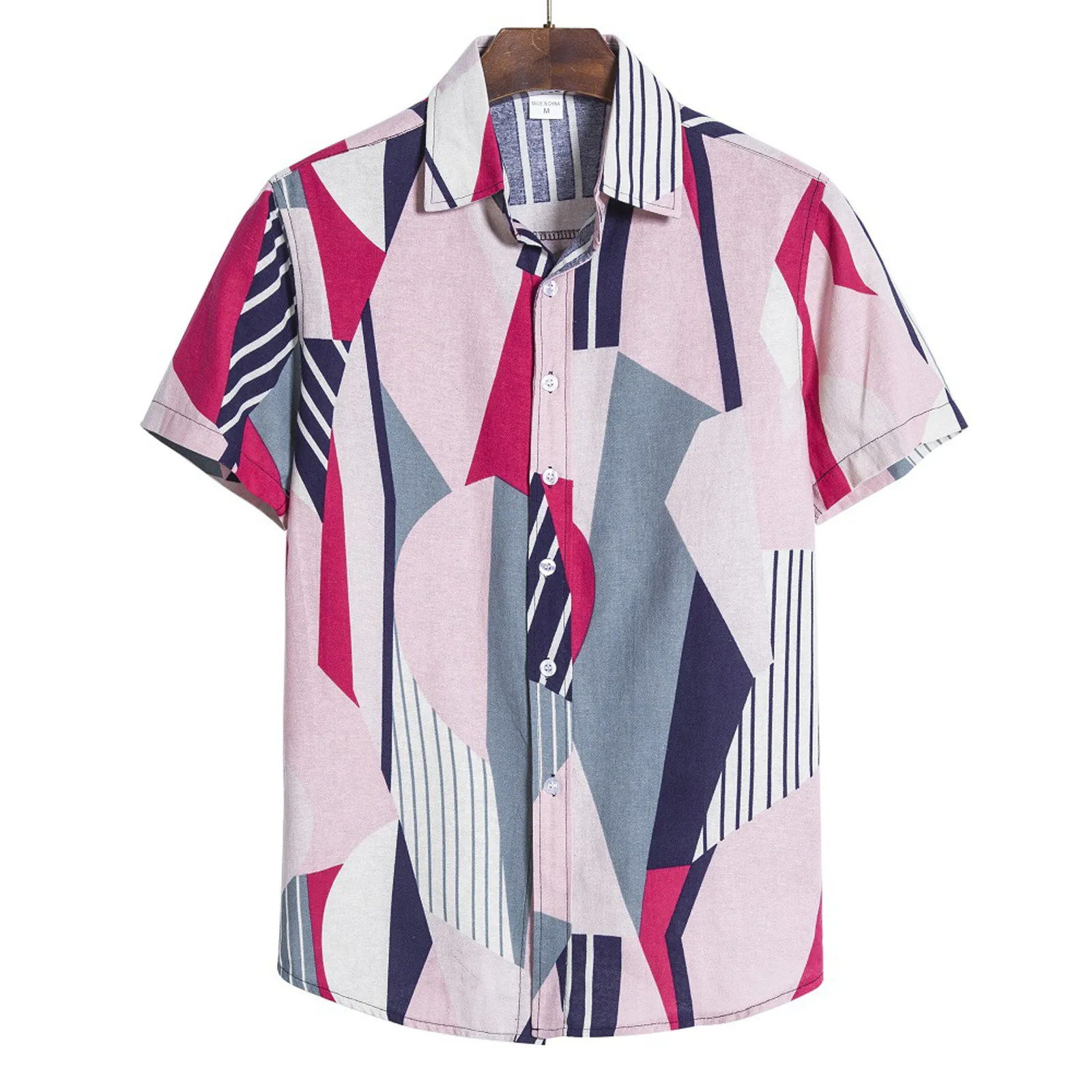 

Hawaiian Leisure Printed Shirts Men's Summer Geometric Splicing Shirt Beach Short Sleeve Blouse Loose Fashion Streetwear A50