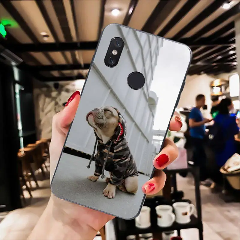

Fashion Bulldog Phone Case For Xiaomi Mi 5 6 A2 A2lite A1 9 9SE 8Lite 8explorer Pocophone F1 Black Soft TPU Cove Fundas