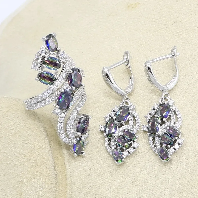 Разноцветные серьги подвески серебряного цвета|Ювелирные наборы для невесты| |