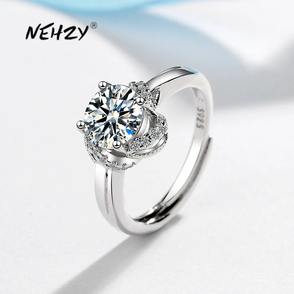 

NEHZY S925 Stamp New Woman Fashion Jewelry High Quality Cubic Zirconia Four Prong Flower Adjustable Open Ring