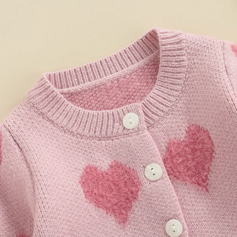 Newborn Baby Girls Heart Sweater Button Knitted Sweater Cardigan Baby Spring Fall Cardigan Jackets Valentines Day Clothes images - 6