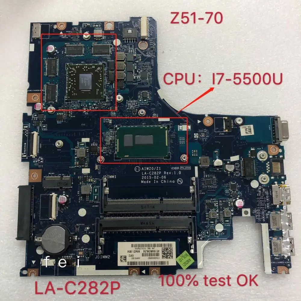 AIWZ0/Z1 LA C282P материнская плата для Lenovo Z51 70 V4000 ноутбука i7 5500U 4G 100% teste ok|Материнские