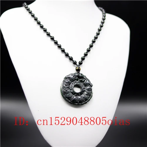 Натуральный черный зеленый Нефритовый дракон ожерелье из бисера обсидиан