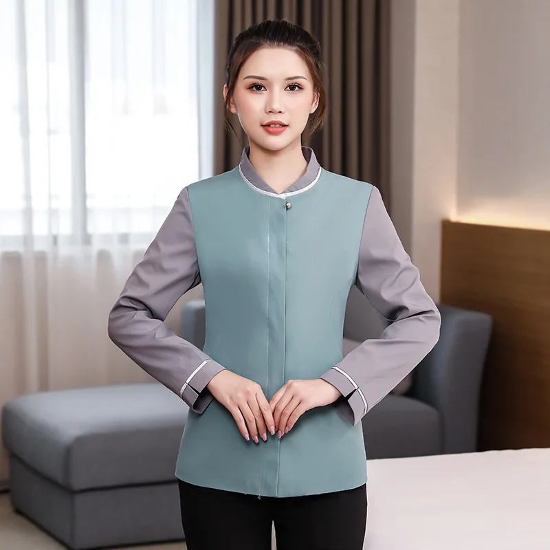 

2020 New Waiter Uniform Work Clothes Long-sleeved Women's Hotel Guest Room Waiter Workwear Property Pa Uniform Autumn Winter