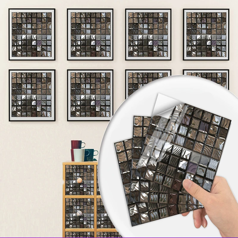 

10 Pieces of Mosaic Self-adhesive Wallpaper Home Renovation Kitchen Bathroom Cabinet Decoration Waterproof Wall Stickers