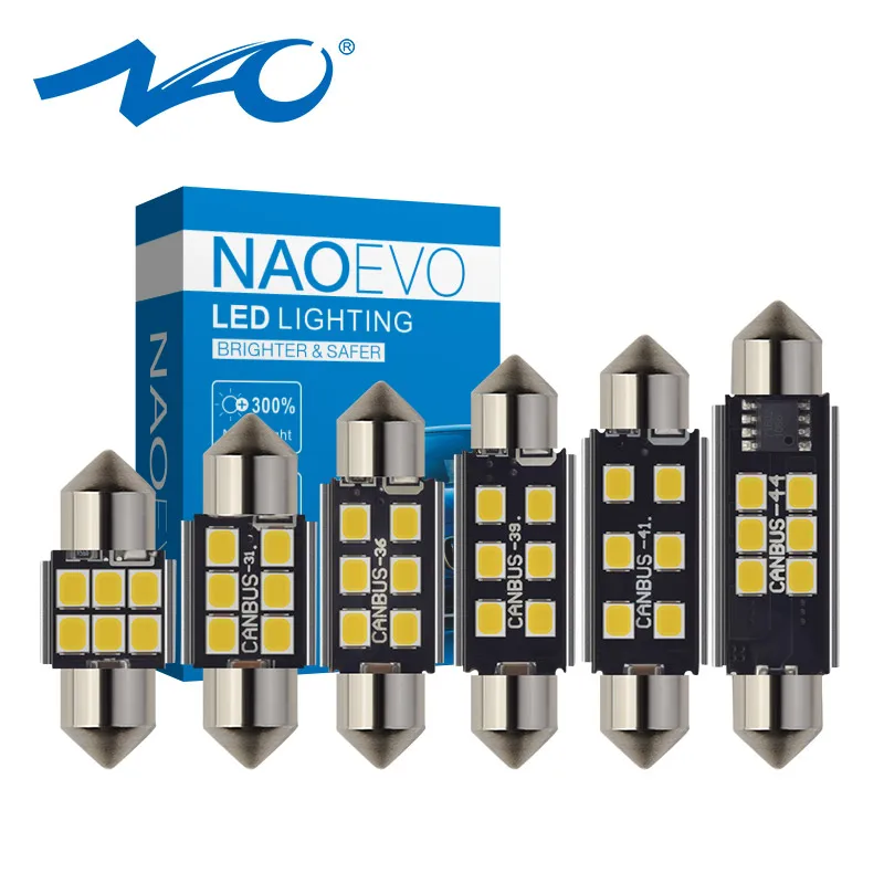 NAO 2x c5w 31 мм 28 мм led Canbus Светодиодная Лампочка 12 в 36 мм фестон без ошибок освещение салона автомобиля 39 мм 41 мм 44 мм c10w лампа 2835 чипов белого цвета