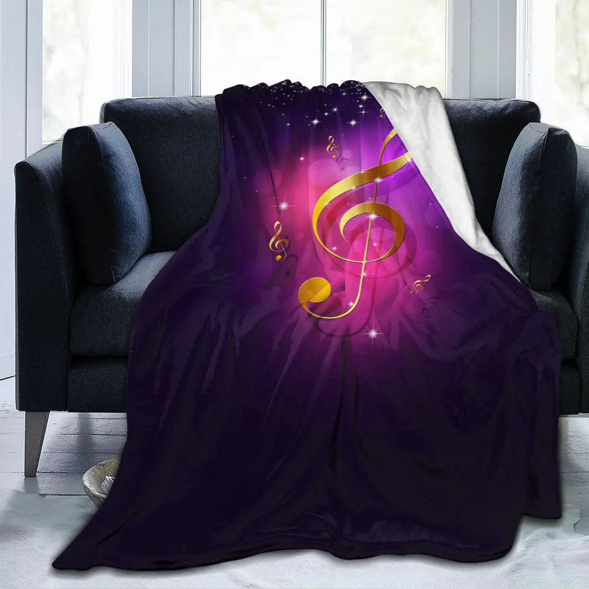 

Мягкое теплое фланелевое одеяло, золотые музыкальные ноты фиолетового цвета, портативное зимнее одеяло для путешествий, тонкое покрывало д...