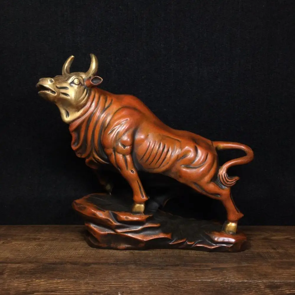 

10 "Тибетский буддистский храм старинная бронза позолота, браслет-напульсник, Настоящее золото зодиака вангши статуя быка с Уолл-стрит бычье...