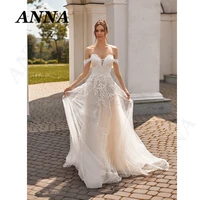 anna beauty wedding dress 2021 boho sweetheart tulle beach party gown off shoulder applique vestido de noiva civil women skirt