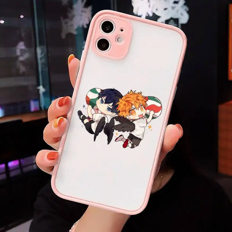 

Haikyuu Hinata attacks Anime Phone Case For iPhone 12 11 Mini Pro XR XS Max 7 8 Plus X Matte transparent Pink Back Cover