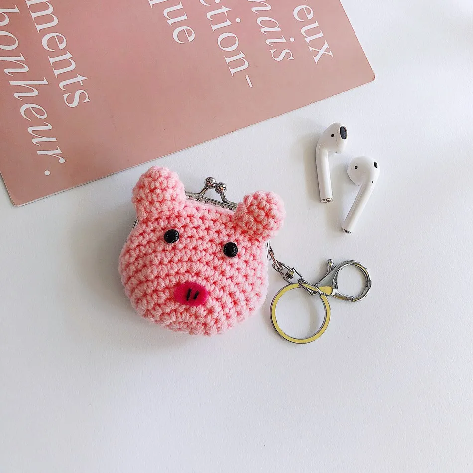 pink Вязанный Шерстяной Чехол для наушников с милыми мультяшками чехол для AirPods чехол вязаный кожаный свитер Противоскользящий чехол для Airpods 2 Чехол чехол для наушников - Цвет: pink