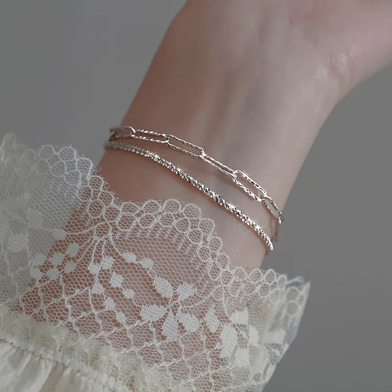 

Fashion Simple Silver Plated Chain Bracelet Elegant Girl Party Bracelet Promise Wedding Jewelry Accessories Valentine's Day Gift