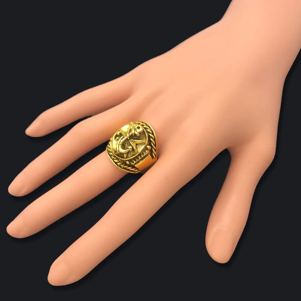 Винтажное позолоченное якорное кольцо мотоциклетная вечеринка антикварное