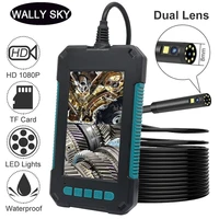 8mm dual lens endoscope camera 8 led lights waterproof industrial endoscope 4 3 hd screen hard cable tf card inspection camera