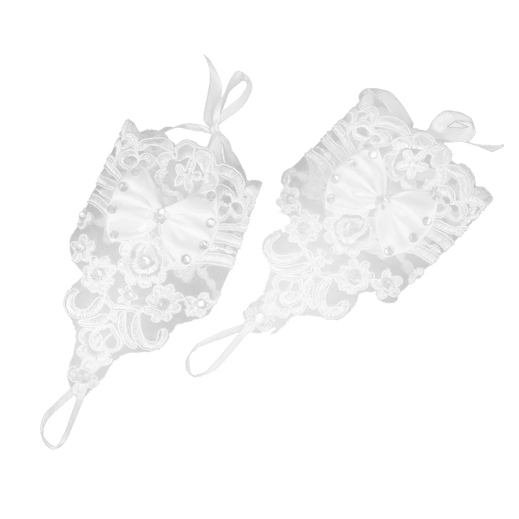 Женские белые кружевные короткие свадебные перчатки без пальцев