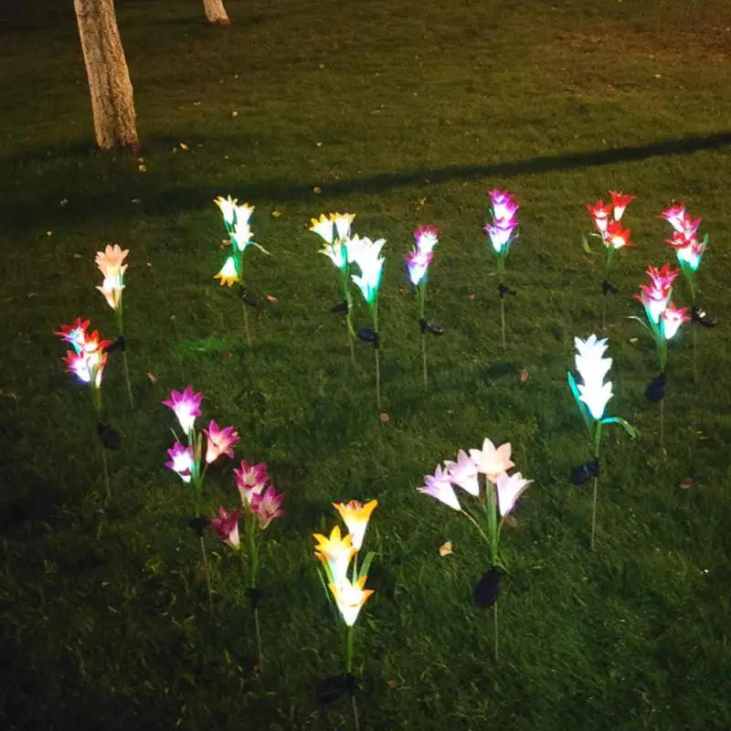 Outdoor LED Solar Light RGB Color Lily Garden Flower Waterproof Decorative Light Solar Courtyard Lawn Porch Path Night Light