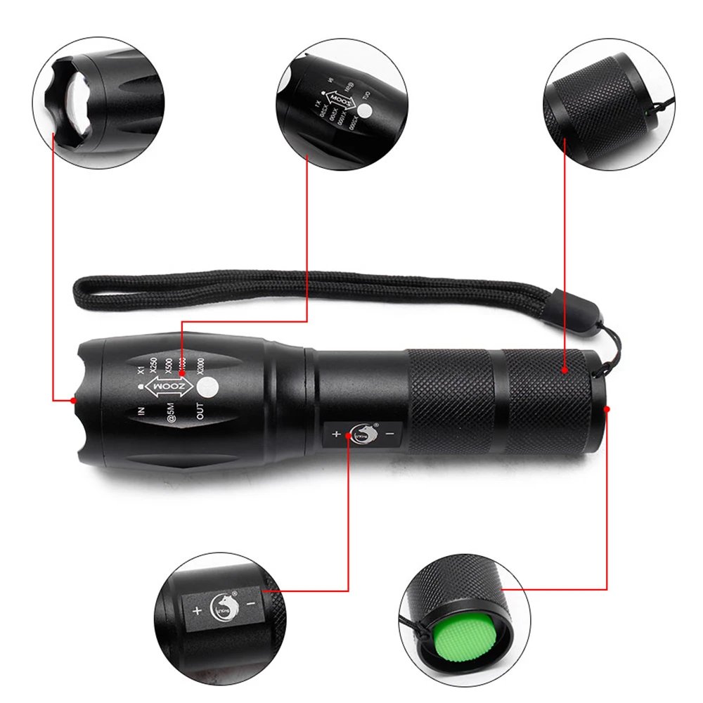 

S2 LED 10W 1200 Lumens 500m Focusing White Strong Light Flashlight Black WWO66