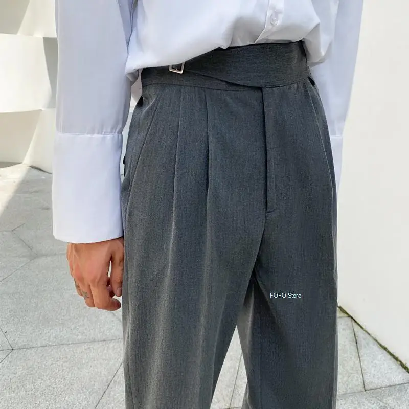 

Korean Men Suit Pants Casual Business Dress Pants Fashion Belt Office Social Streetwear Wedding Trousers Pantalon Homme 2021