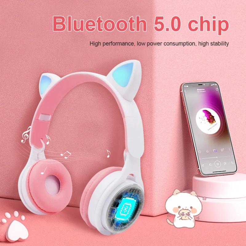

Cute headset wireless Bluetooth headset cat ear Game Desktop laptop for class