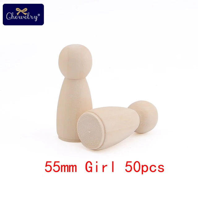 55mm girl 50 шт., деревянные колышки для кукол, деревянная кукла, Неокрашенная, семейная, деревянная, для прорезывания зубов, колышек, кукла, сделай сам, Рождественский подарок ручной работы, куклы, декор для детских игрушек - Цвет: 55mm girl